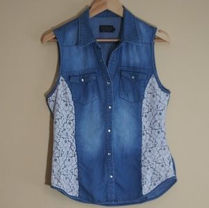 Ci Sono Jean shirt lace on sides blue sleeveless
